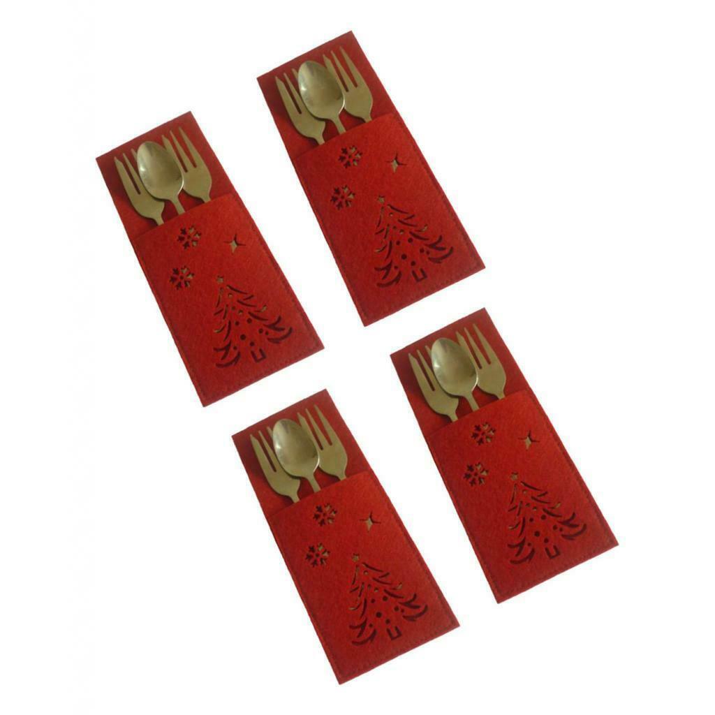 4x Square Cutlery Holder Cutlery Bag Cutlery Covers New Year Table Ornament