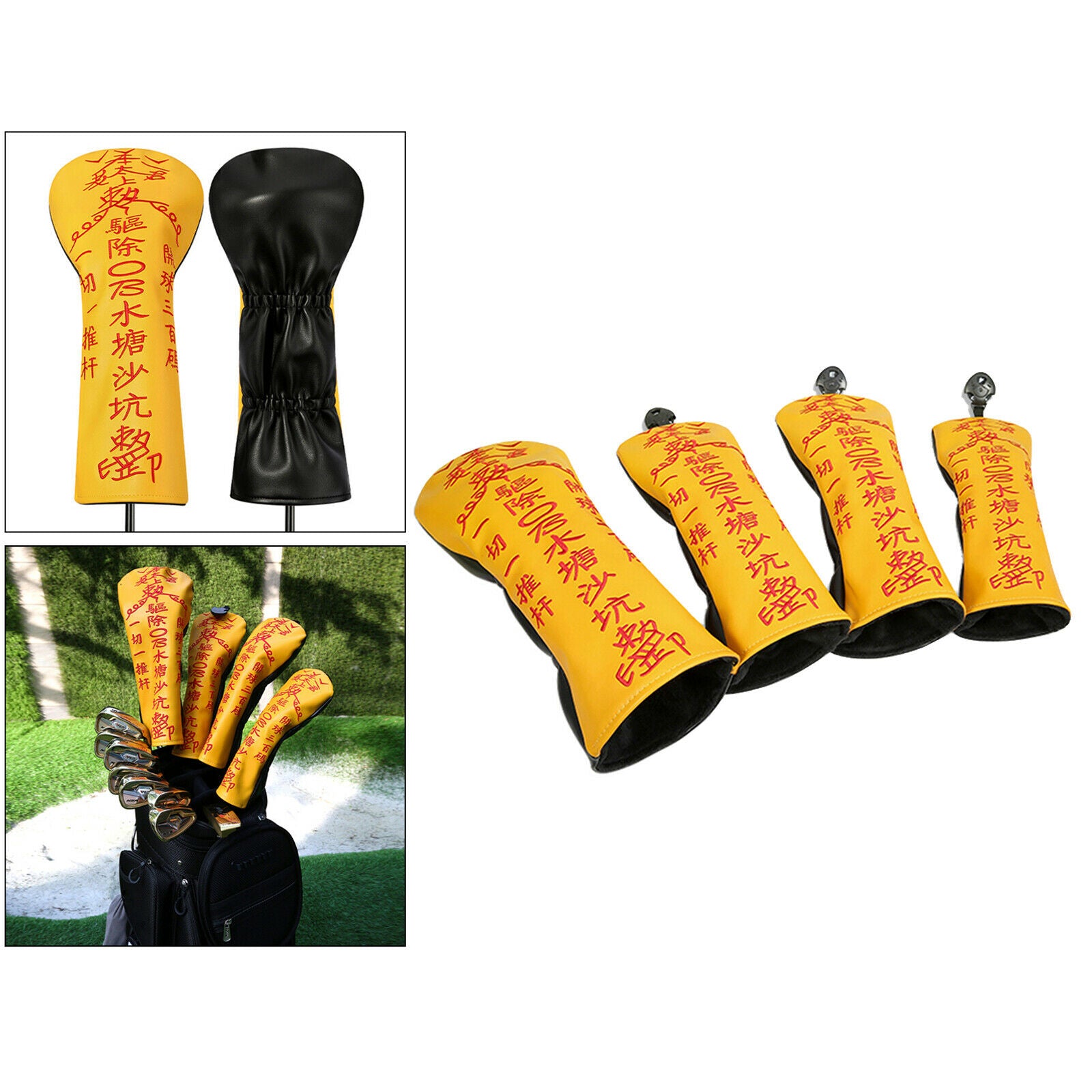 4Pc Embroidery Golf Club Head Cover Headcover for Driver Fairway Wood Hybrid