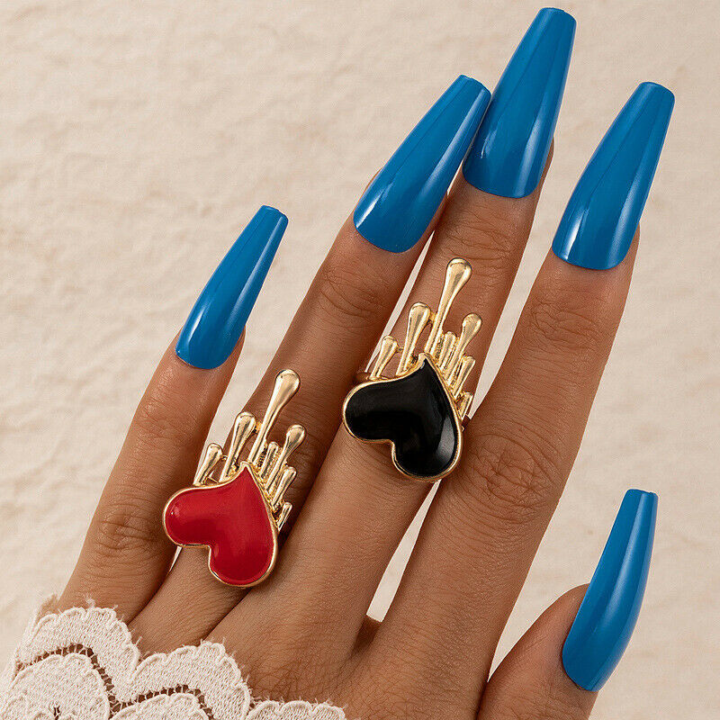 2Pcs Wedding Enamel Heart Rings For Women's Party Fashion Jewelry Couple .l8