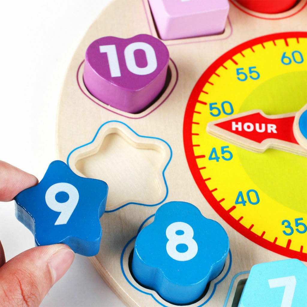 Color Clock Puzzle Jigsaw Recognition Wooden Teaching Time for Preschool