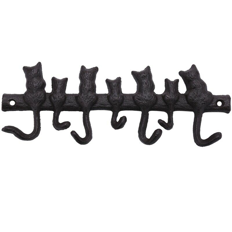 7 Cats Cast Iron Wall Hanger-Decorative Keys Holder with 7 Hooks-Wall Mounted M7