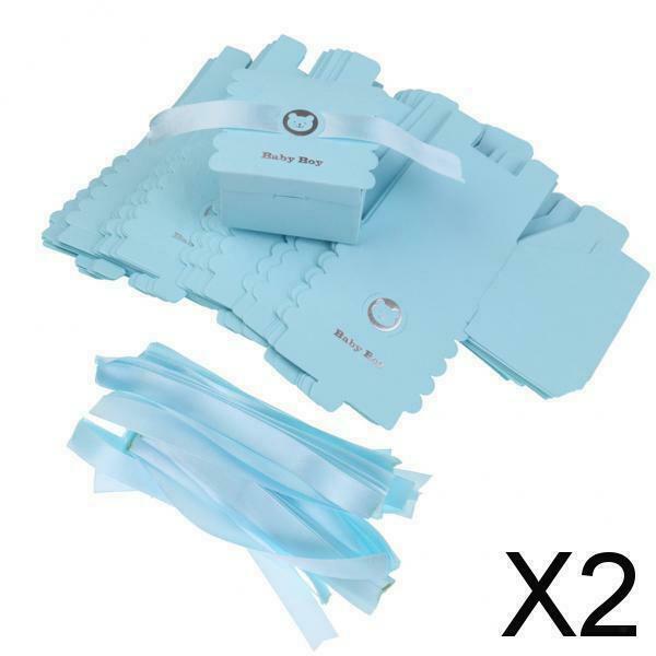 2X 50 Pieces Cute Paper Bear Baby Boy Sweet Candy Boxes Baby Shower Favor Blue