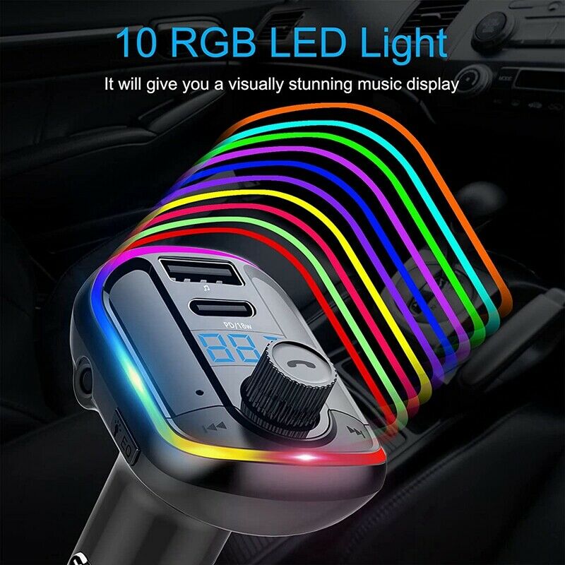 T829 Bluetooth 5.0 FM Transmitter for Car,Adapter Receiver with 10 Colors AmbiM3
