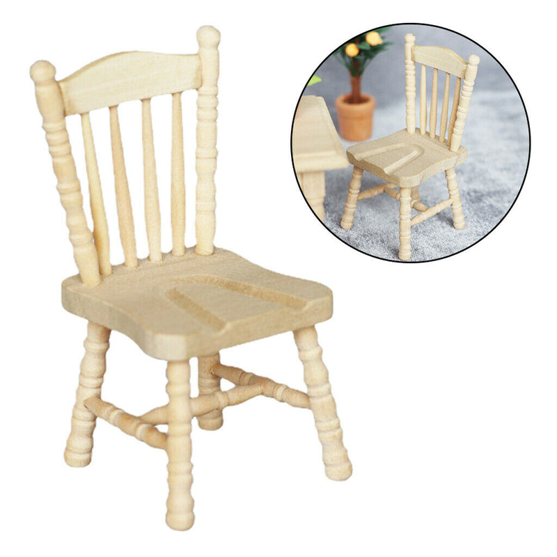 1/12 Mini Simulation Wooden Unfinished Chair Furniture Supplies Scenery