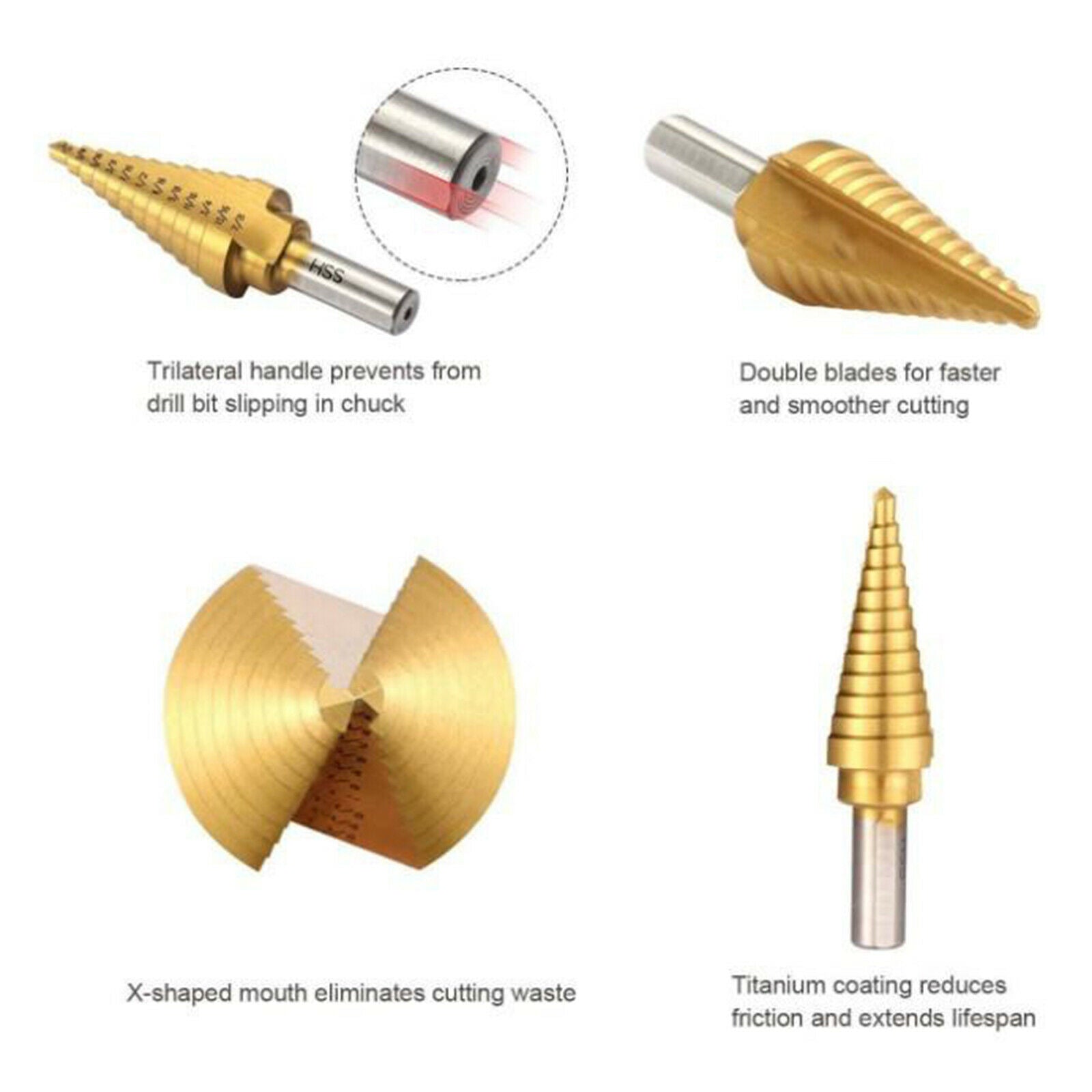 6PCS Titanium Coated Steel Step Drill Hex Shank Set with Aluminum Case