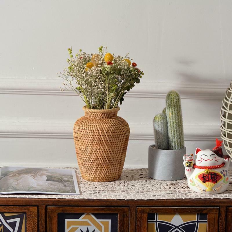 Autumn Rattan Woven Vase Art Vase Fashion Tabletop Decoration Plants Flower Pot