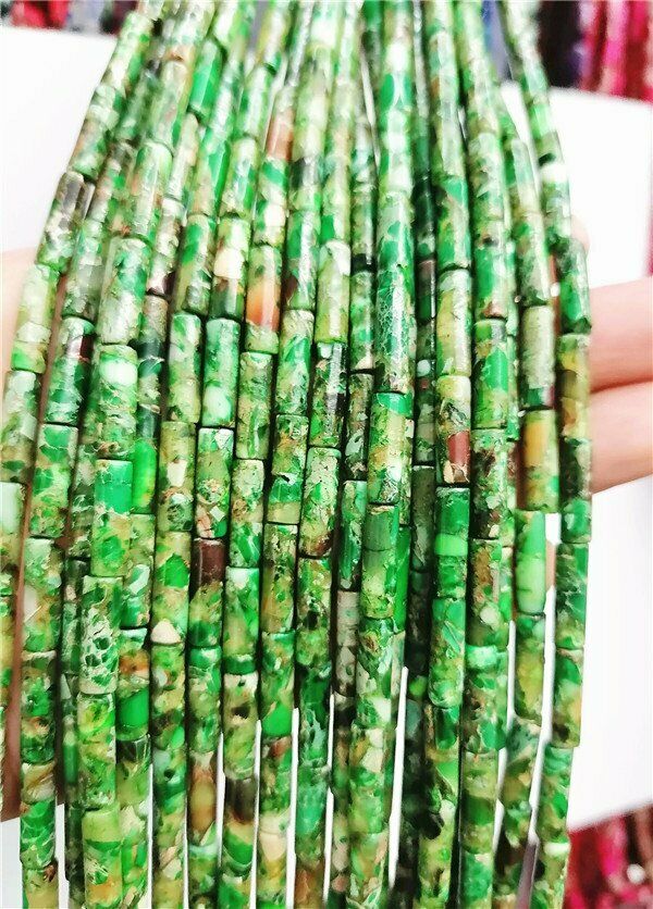 1 Strand 13x4mm Green Sea Sediment Jasper Cylinder Spacer Beads 15.5inch HH7566