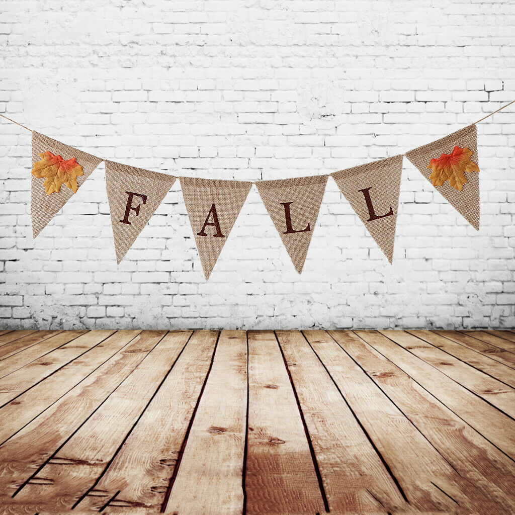 Rustic Burlap Fall Maple Leaf Banner Thanksgiving Party Hanging Sign