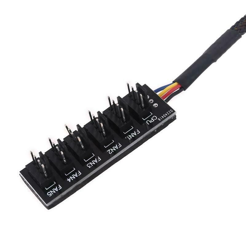 4-Pins 6 Way Hub PC Fan Splitter 6 Way Sleeved Power Supply Cable Adapter