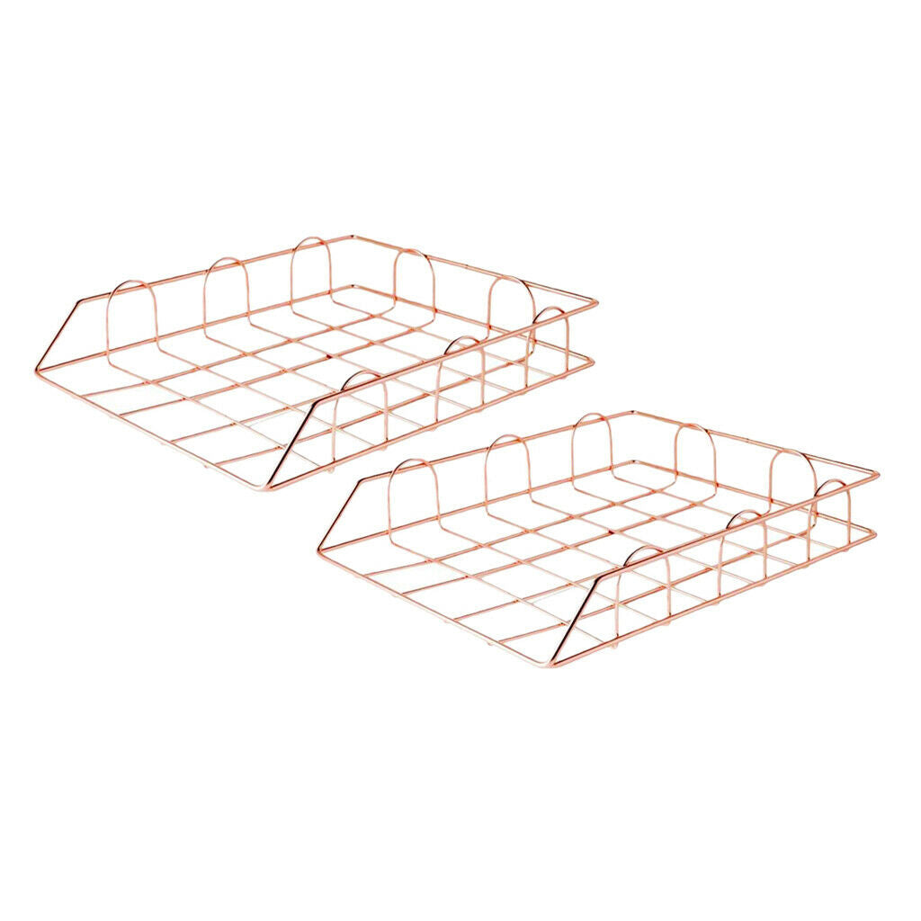 2 Pieces Desk Metal Wire Stackable Letter Trays File Rack Contracts Holder