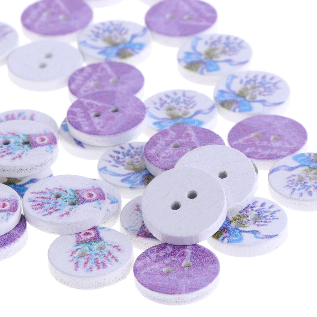 50pcs Lavender Wooden Buttons Round Sewing Buttons DIY Craft Supplies 15mm