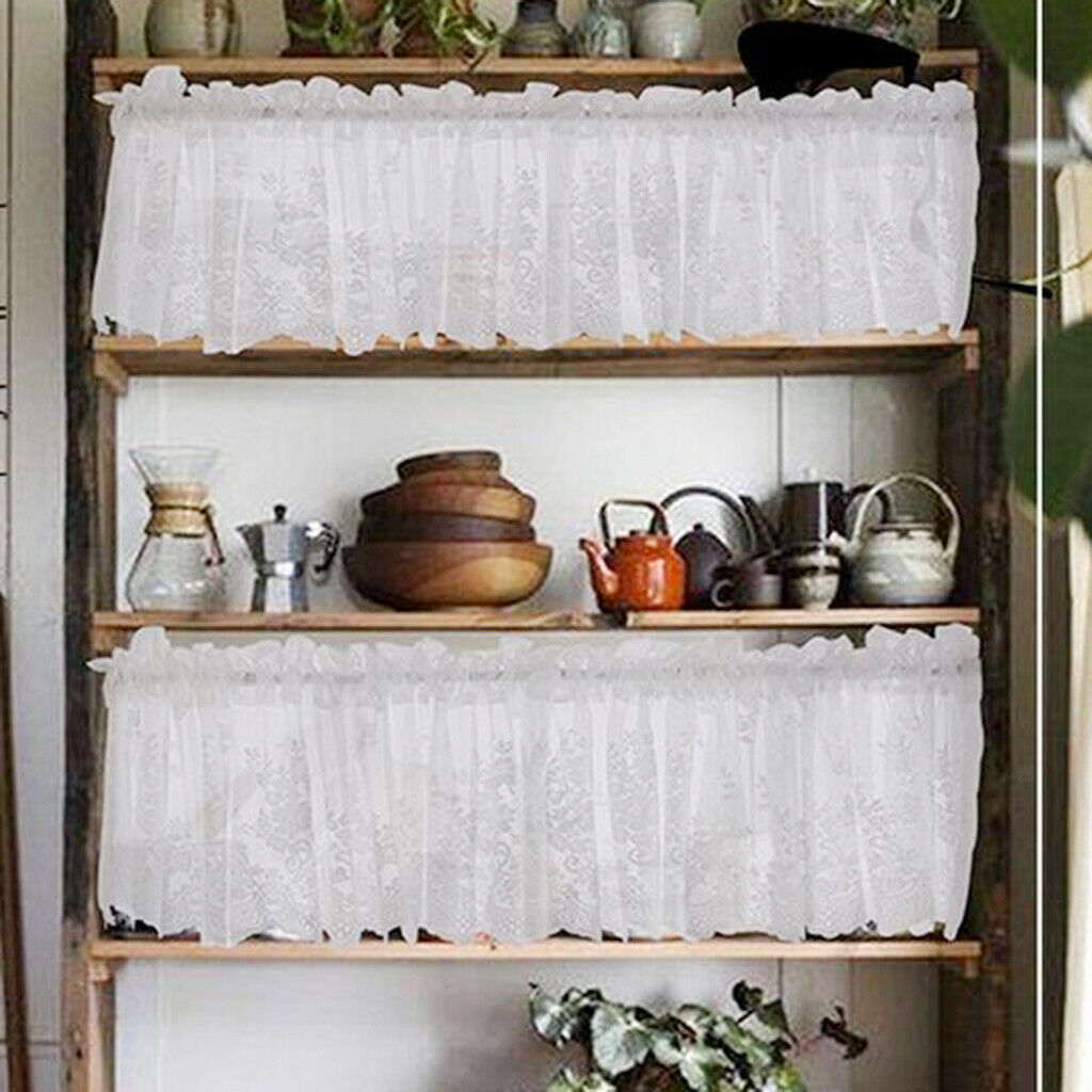 Pack 2 Embroidered Voiles Panel Kitchen Window Valances Decorative 54x24inch