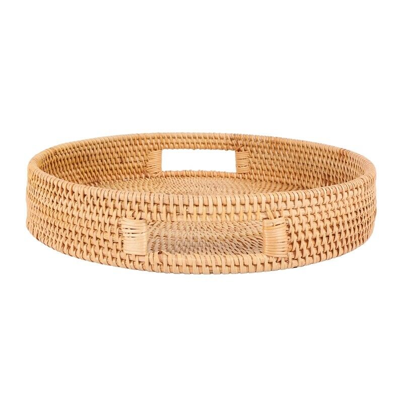 Rattan Handwoven Round High Wall Seve Tray Food Storage Platters Plate over HaE4