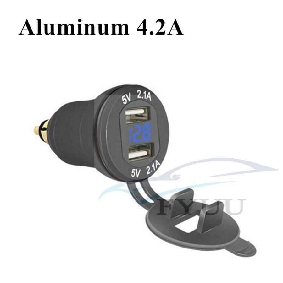 Aluminum Alloy CNC Metal Shell Motorcycle Dual USB Charger 12-24v 4.2A Voltmeter