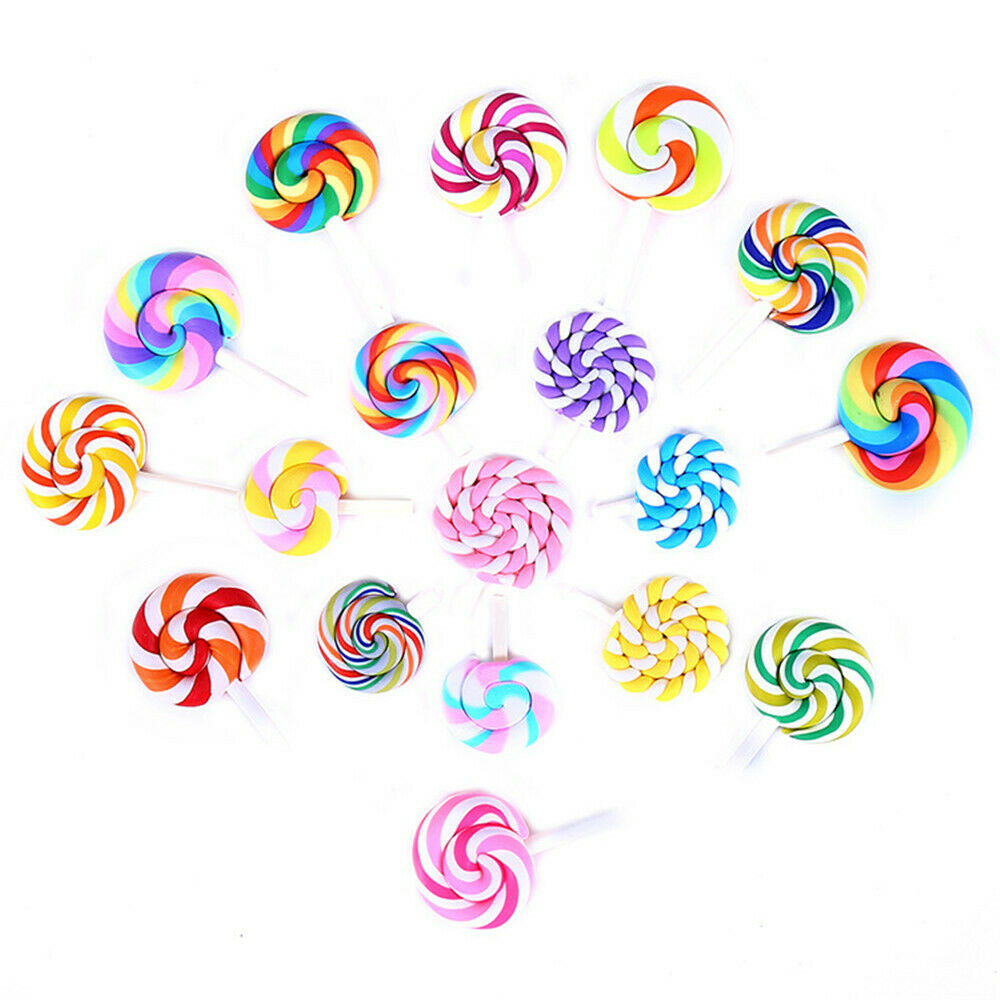 Lot of (x10) Mixed Polymer Clay Lollipop Cabochons Jewelry Making Accessories