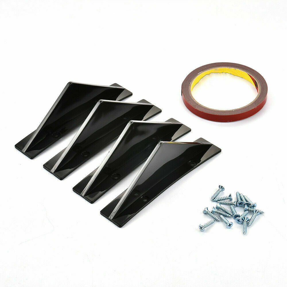 4PC Universal Rear Bumper Diffuser Spoiler Lip Splitter Shark Fin Trim Cap Cover