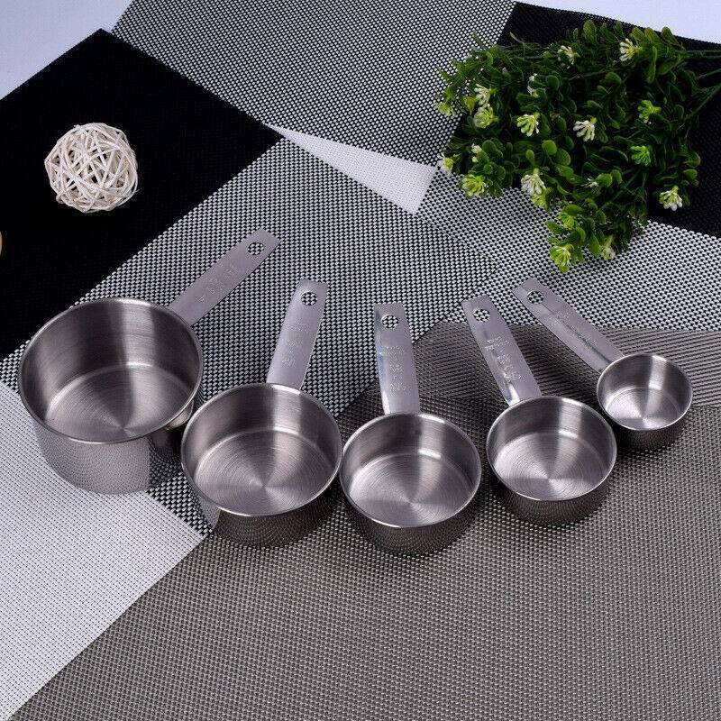 5PCS Stainless Steel Measuring Cups and Spoons Set Kitchen Baking Gadget TooBDD