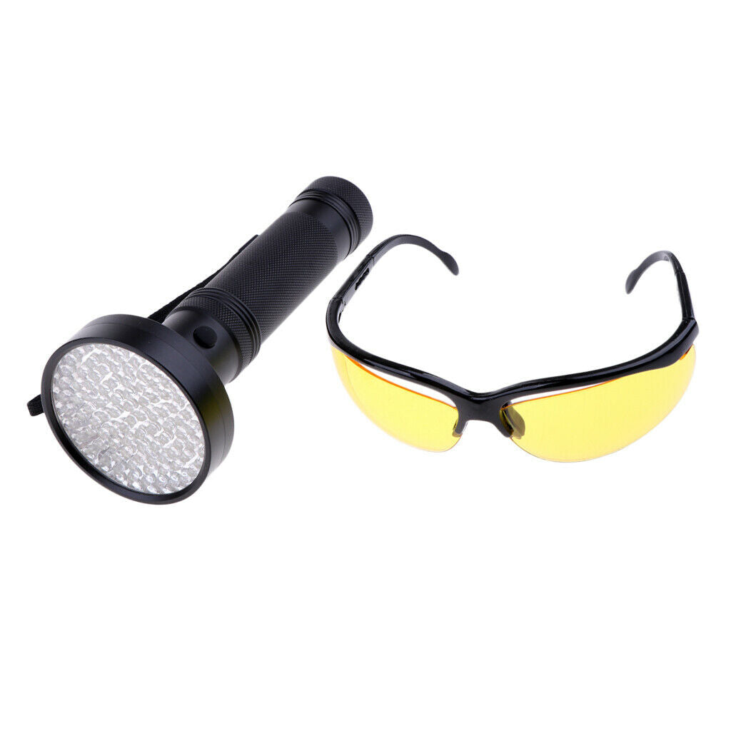 100LED UV Blacklight Flashlight Currency Detector w/ Goggle Outdoors 395nm
