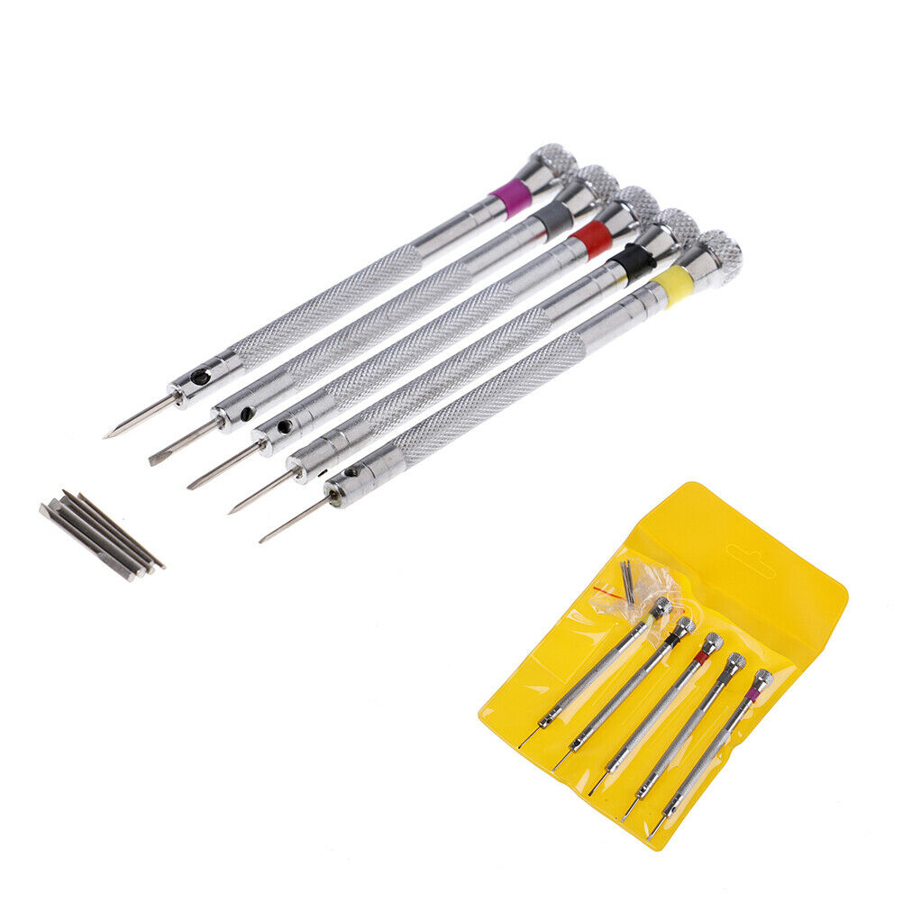 5x precision screwdriver set watch jewelry watchmaker repair tool 5 spare hea.DD
