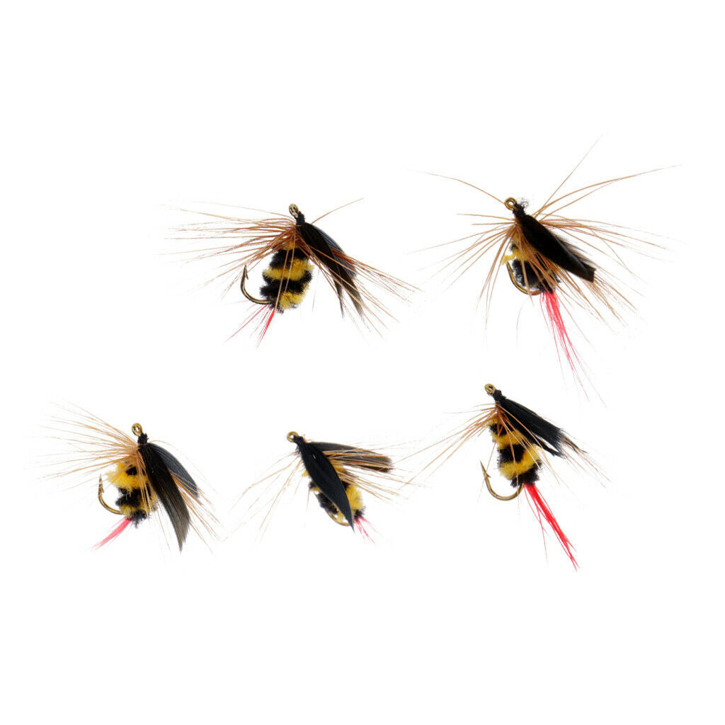 5Pcs Black and Yellow Foam Bee Nymph Trout Flies Fly Fishing Lures Set