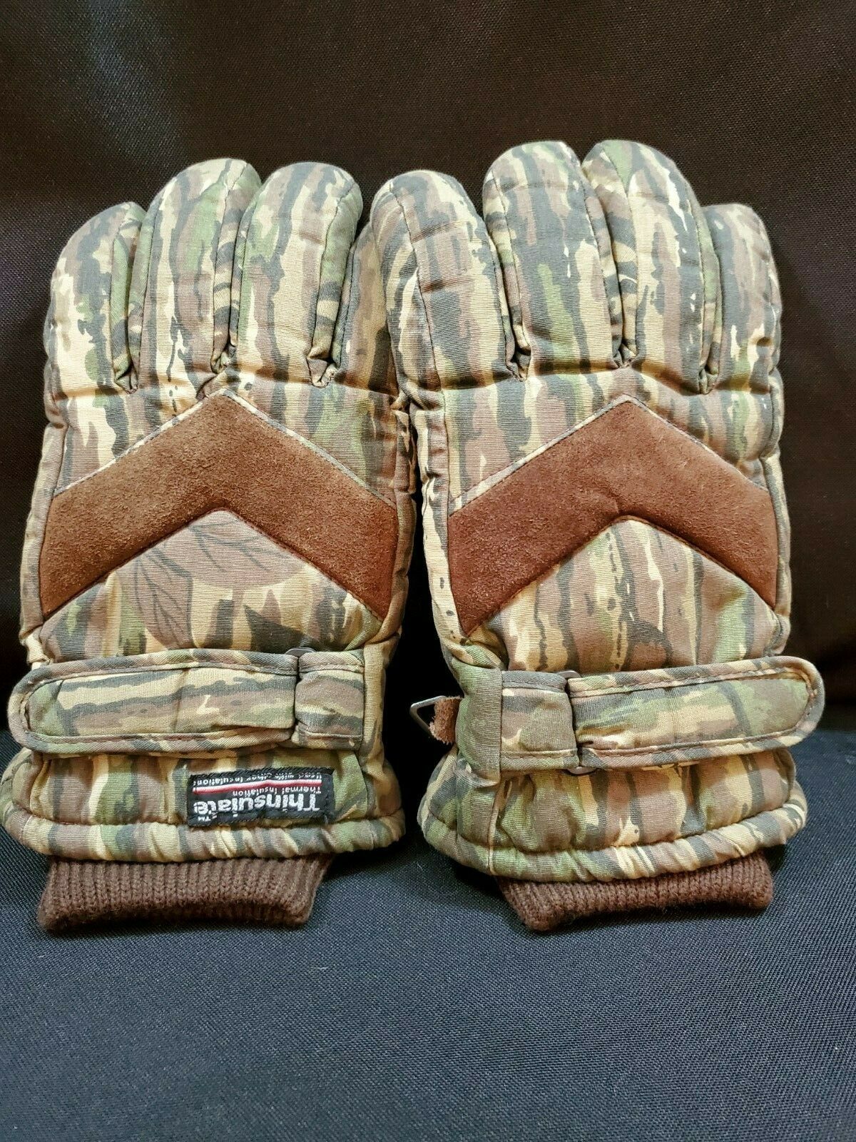 Mens Camo and Leather Palms Gloves Size Medium (M) Adjustable Wrist  Thinsulate