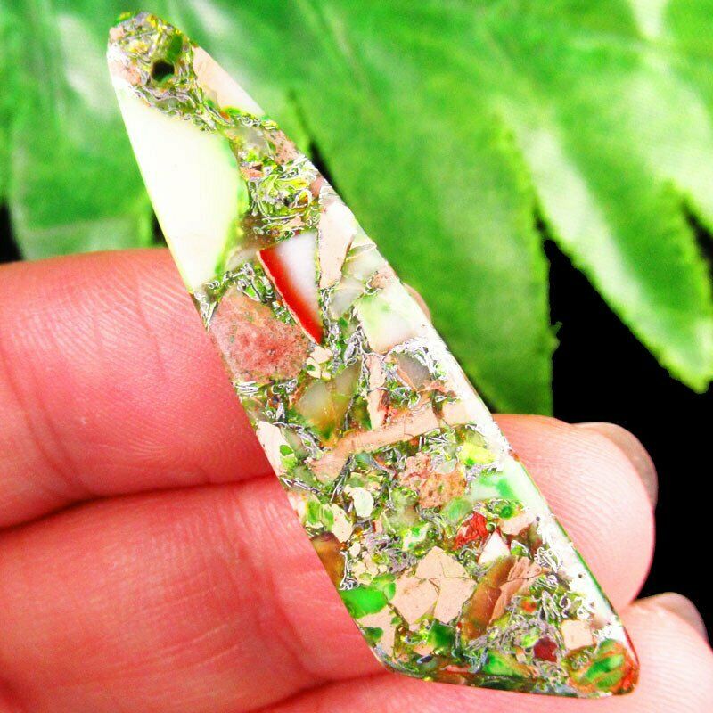 2pcs Green Man-made Sea Sediment Jasper Pyrite 43x12x4mm Pendant Bead 533DP
