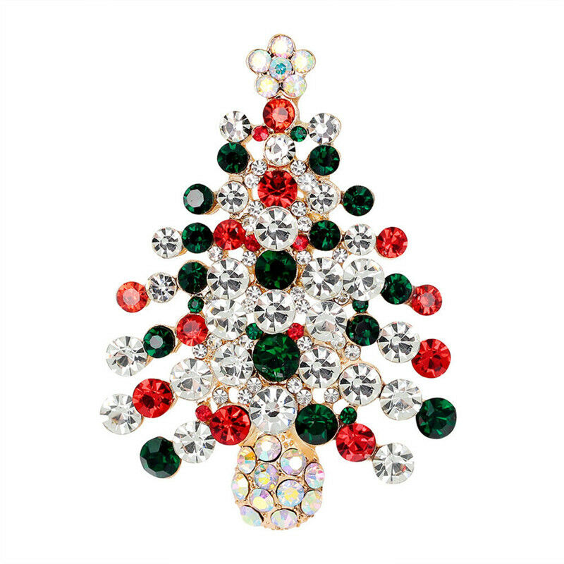 1X New Unisex Crystal Rhinestone Brooch Christmas Tree Brooch Pin Xmas Gift Qx