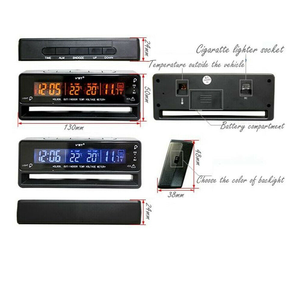 Car Auto LCD Backlight Digital Clock Thermometer Inside Outside Temperature