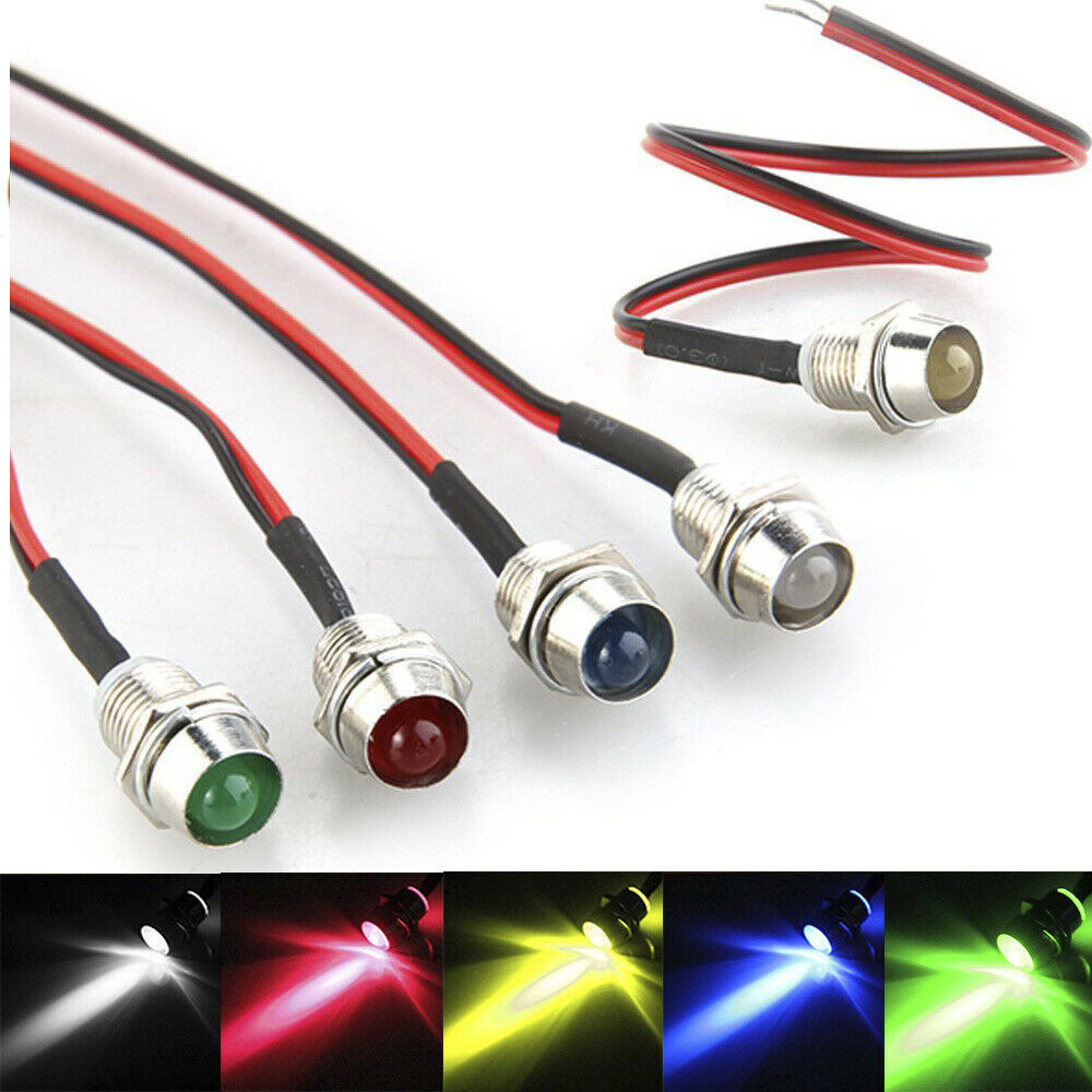 10X Red LED Indicator Lamp Waterproof 8mm 12V Signal Warning Light Car Boat USA
