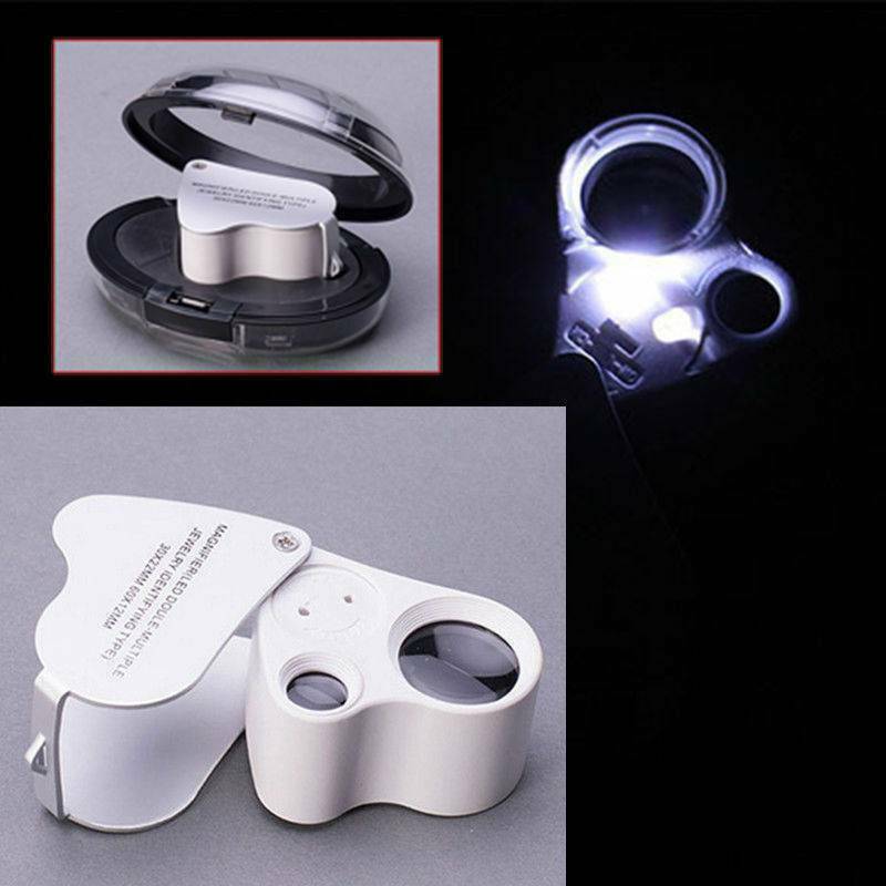 60X 30X Dual Glass Magnifying Magnifier Jeweler Eye Jewelry Loupe Loop LED Light