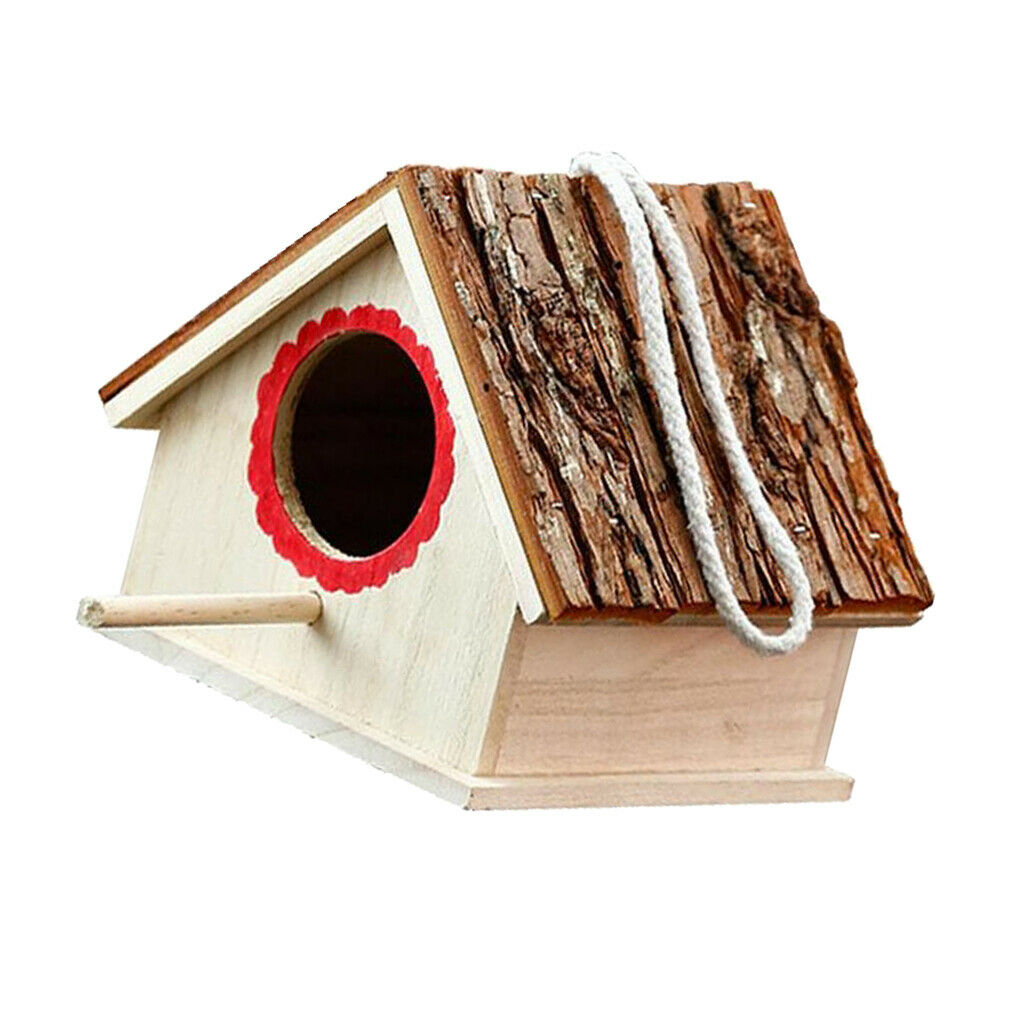 MagiDeal Wooden Bird House Nesting Box w/ Stick For Small Wild Garden Birds