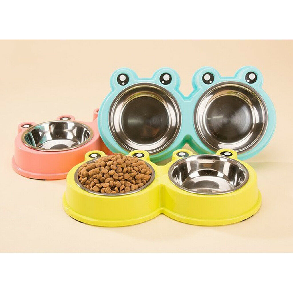 Frog Shape Dog Feeder Double Food Bowls Water Dish  Pink