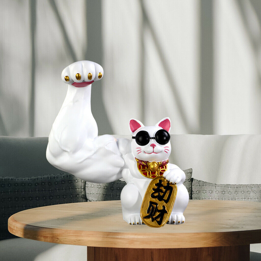 Chinese Lucky Cat Waving Arm Good Luck Feng Shui Home Door Interior Decor white
