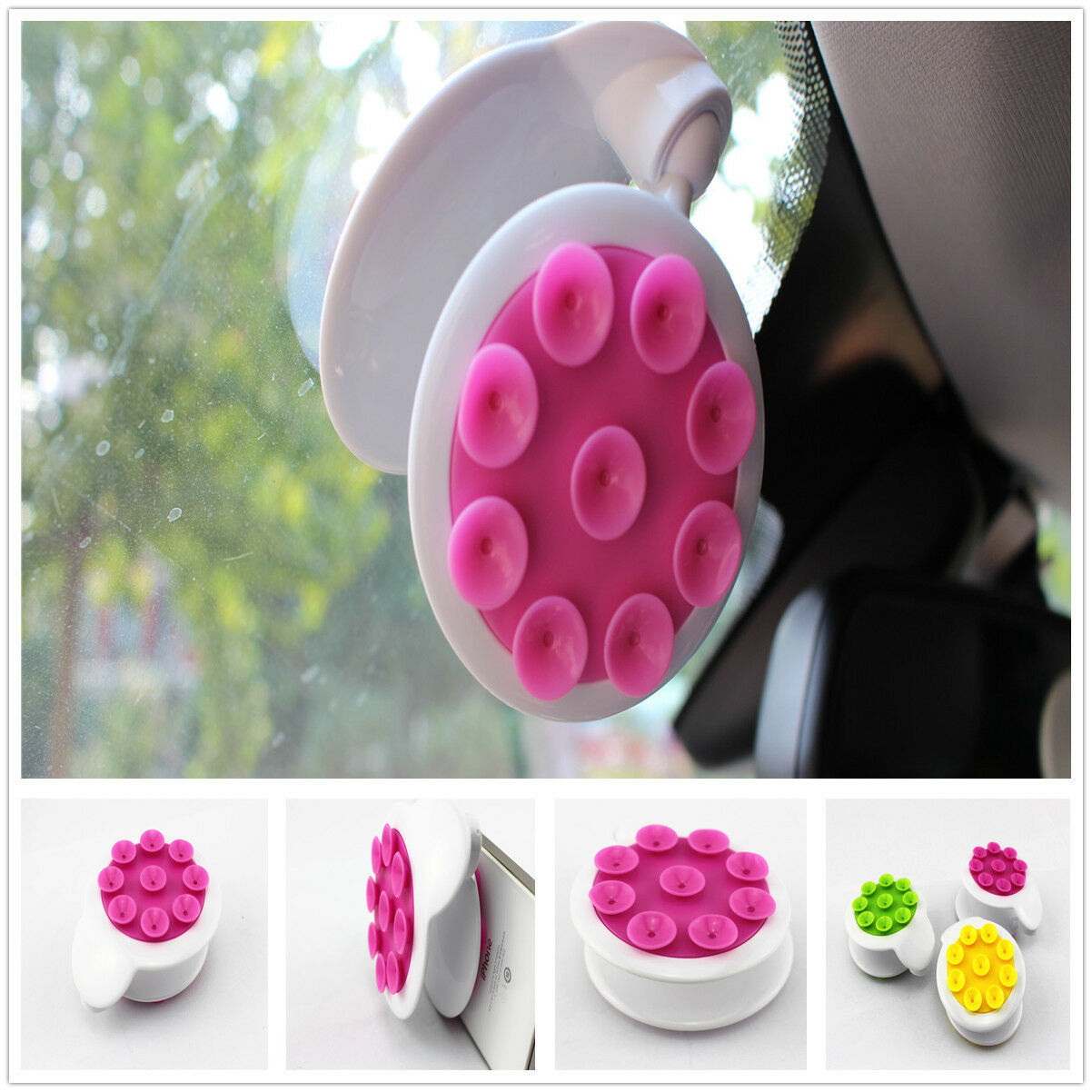 360°Rotatable 9 Mini Suction-Cup Car SUV Windshield/Dashboard Phone Holder Pink