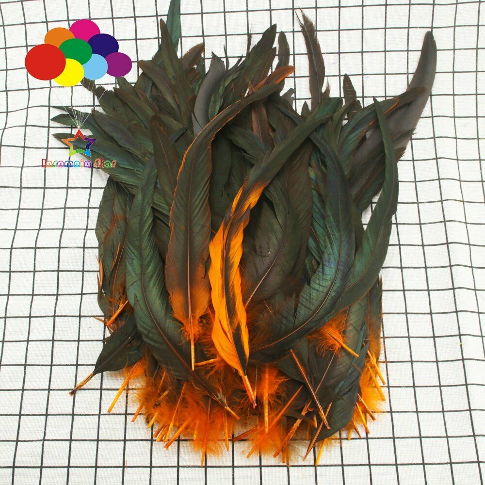 Orange dyeing 100Pcs 12-14Inch/30-35cm Cock Chicken Tail natural Feathers Crafts