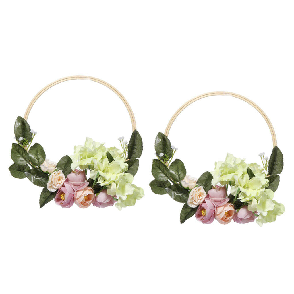 2x 20cm 8" Artificial Flower Hoop Wreath Garland Hanging Home Decor Wedding
