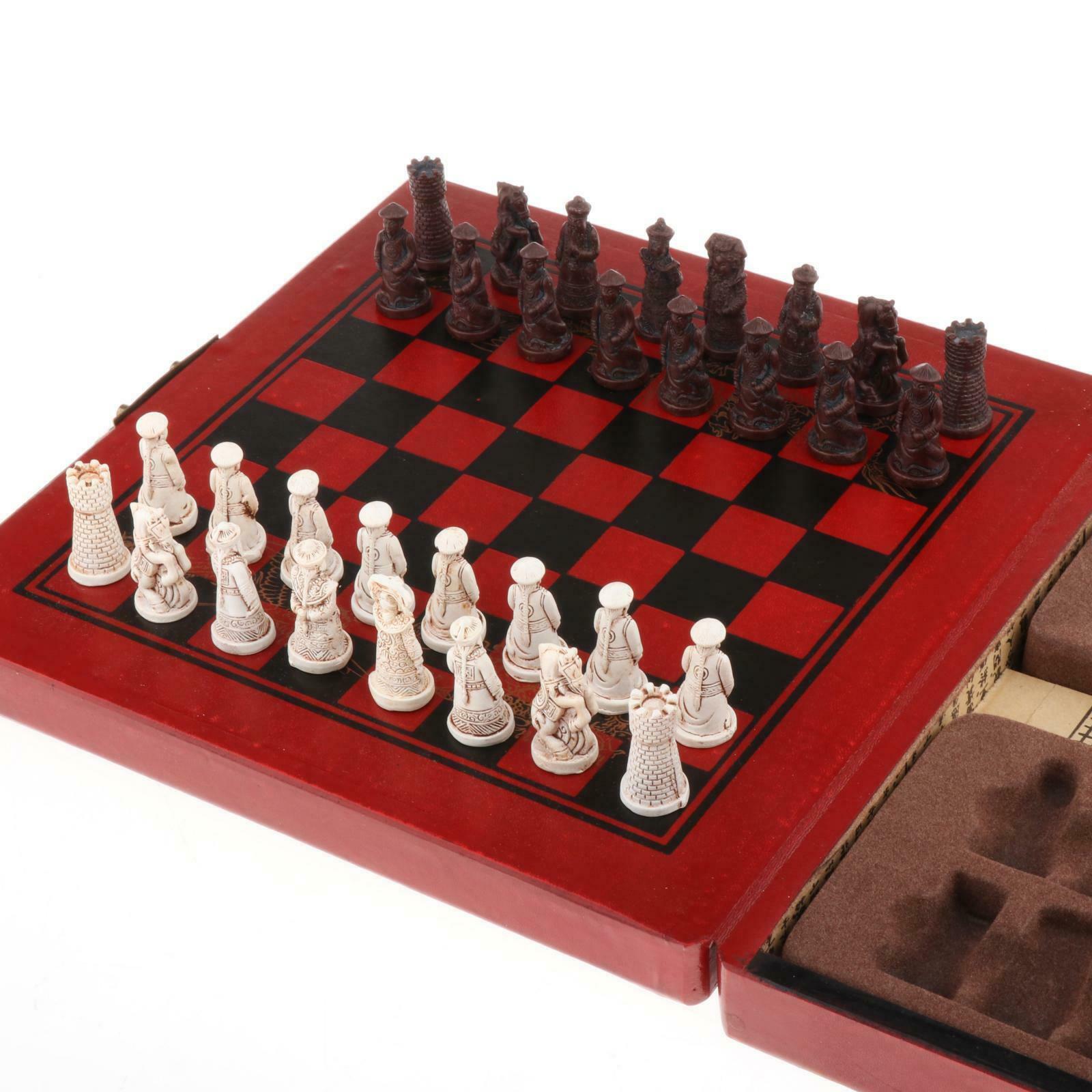 Wooden Folding Chess Set Foldable Chess Board Wood Playing Pieces Game Portable