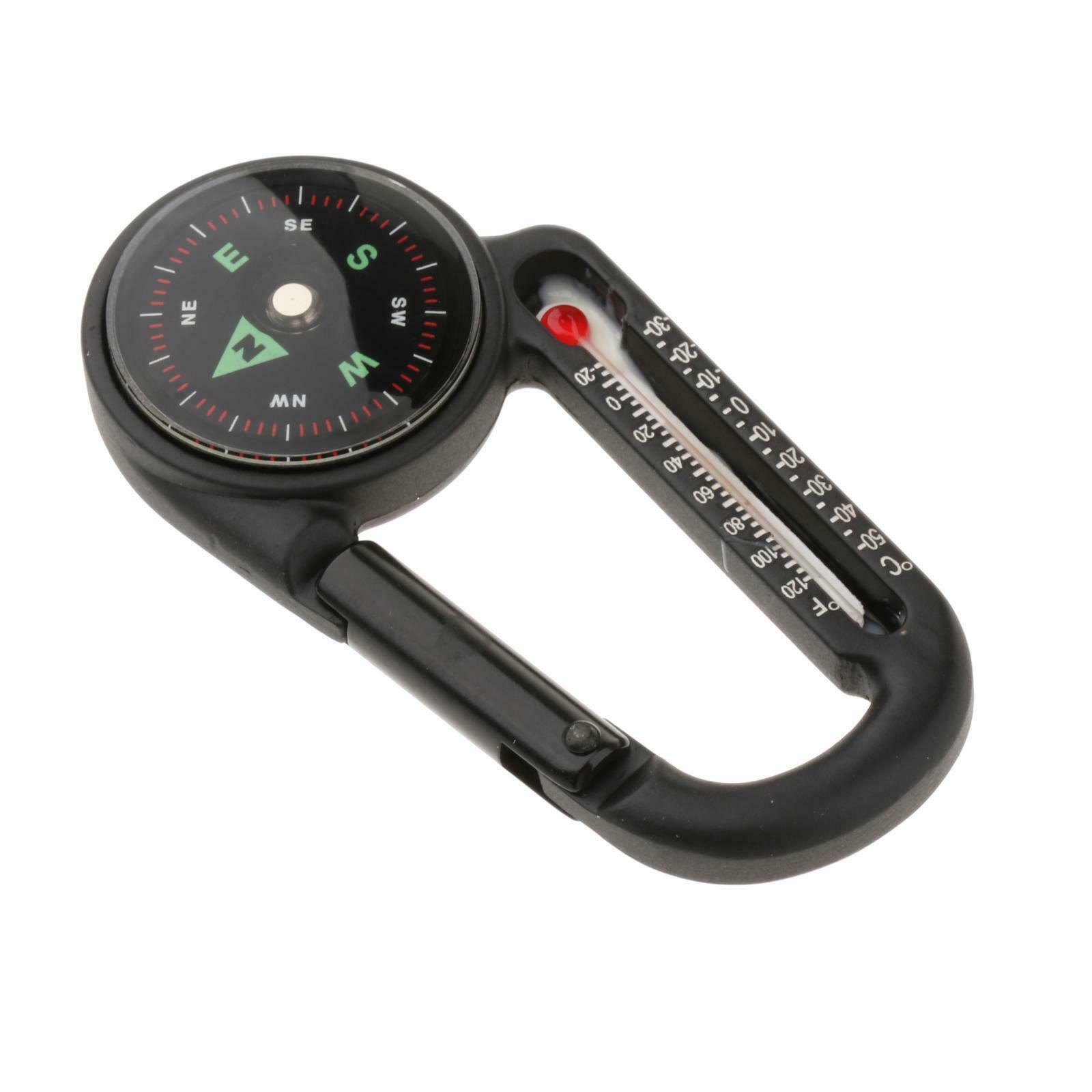 Mini Trekking Compass Key Chain w / Thermometer Carabiner Clip