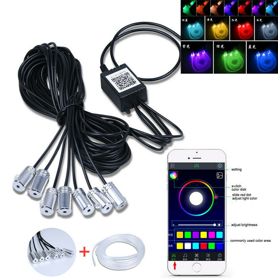 8x12in1 RGB LED 10M Car Interior Decor EL Fiber Optical Strip Light App Control