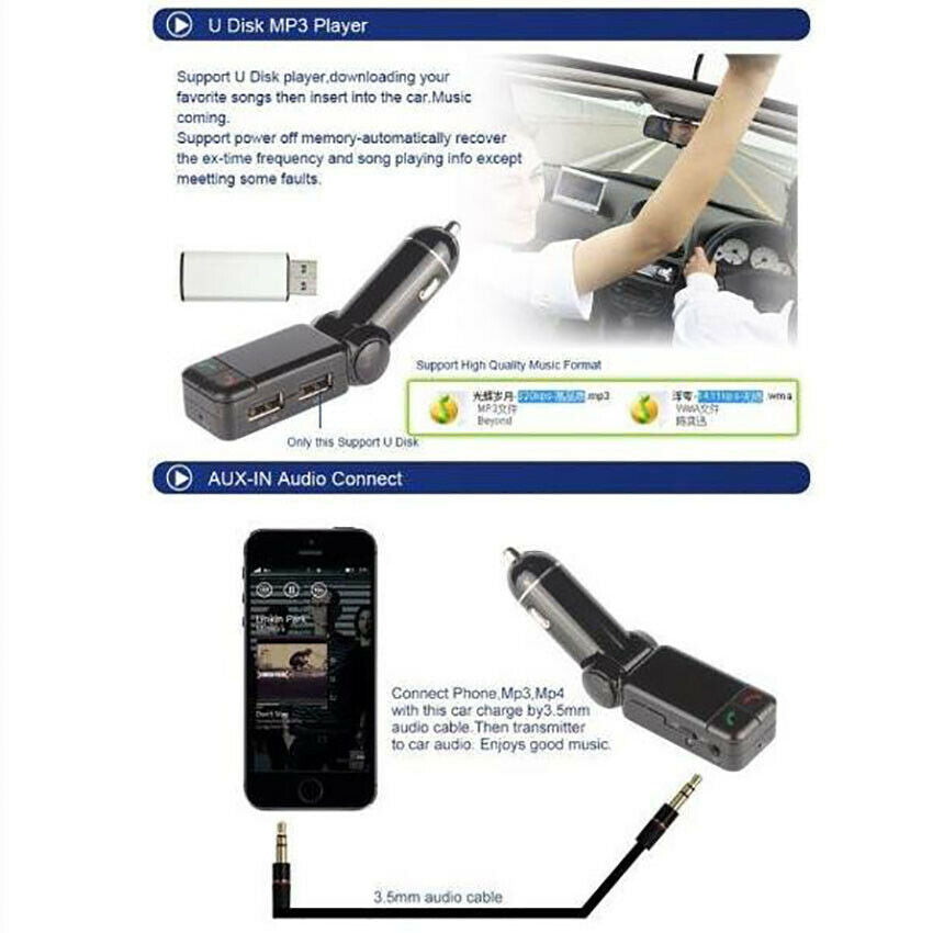 BC06 Bluetooth Car Wireless FM Transmitter 2USB Charger Adapter HandsFree