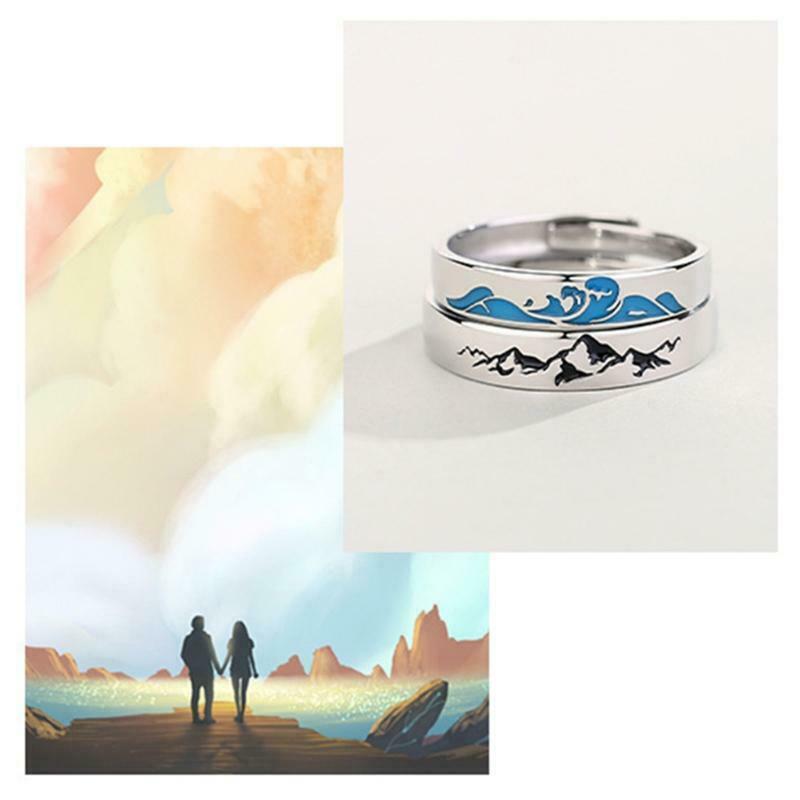 Matching Rings Mountain Sea Promise Band Rings Open Ring Adjustable Lovers Ring