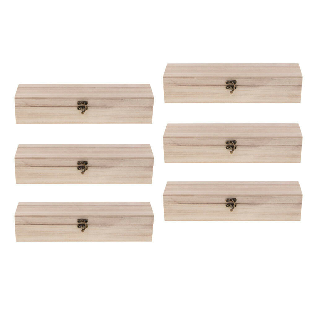 6x Plain Rectangle Blank Wood Craft Box Jewelry Case Storage Organzier DIY Paint