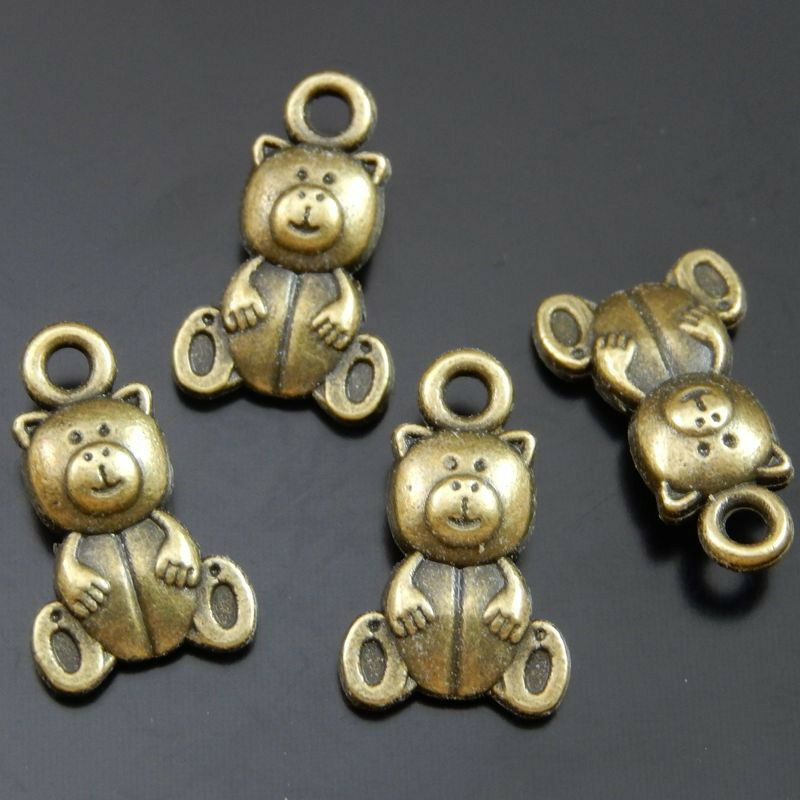 35 pcs Antiqued Bronze Color Cute Bear Charm Pendant Alloy Jewelry Craft 15x9mm