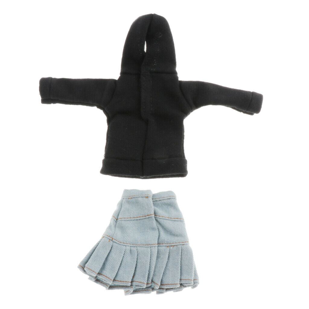 Cute BJD Hoodie With Jeans Skirt For 1/6 Blythe  BB Dress Up Outfits