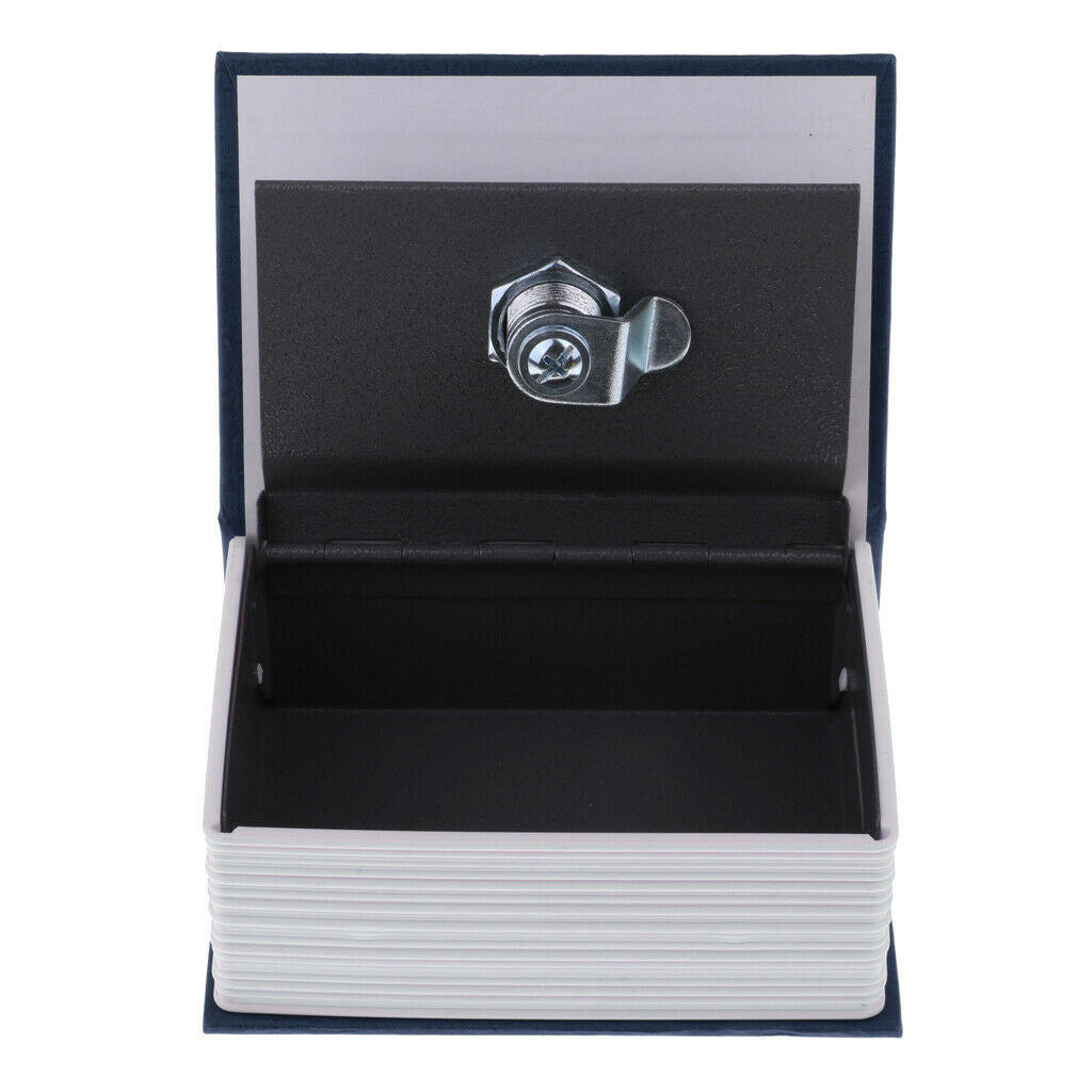 Small Hidden Dictionary Book Travel with Key Metal Piggy Bank Money Box Blue
