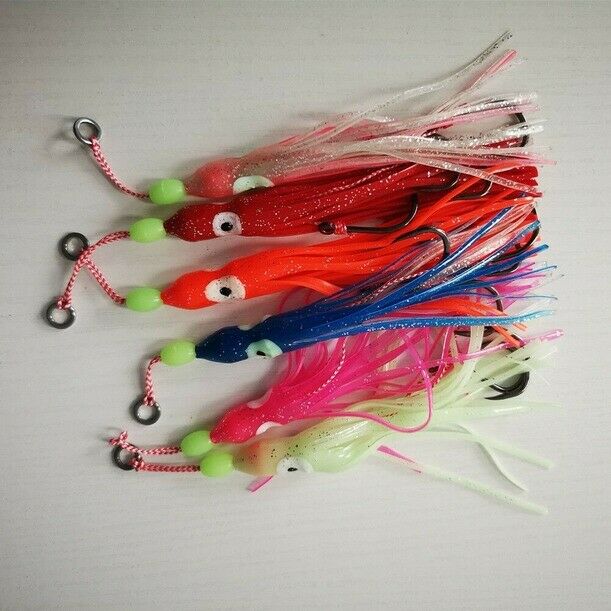 Assorted 6 Vertival Jigging Inchiku Jigs Striped Glow Assist Hook Trolling Tuna