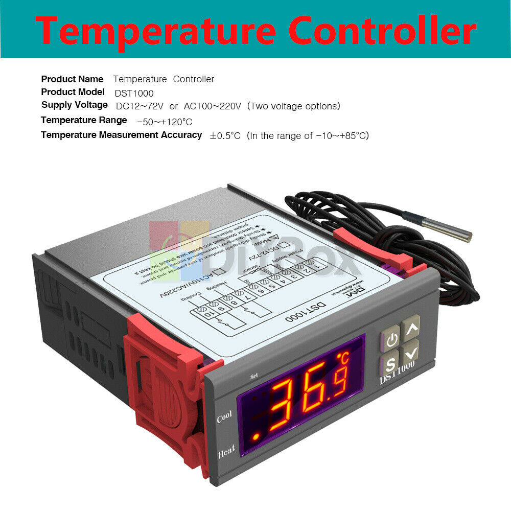 DC12-72V DST1000 Temperature Controller Thermostat DS18B20 Probe Better STC-1000