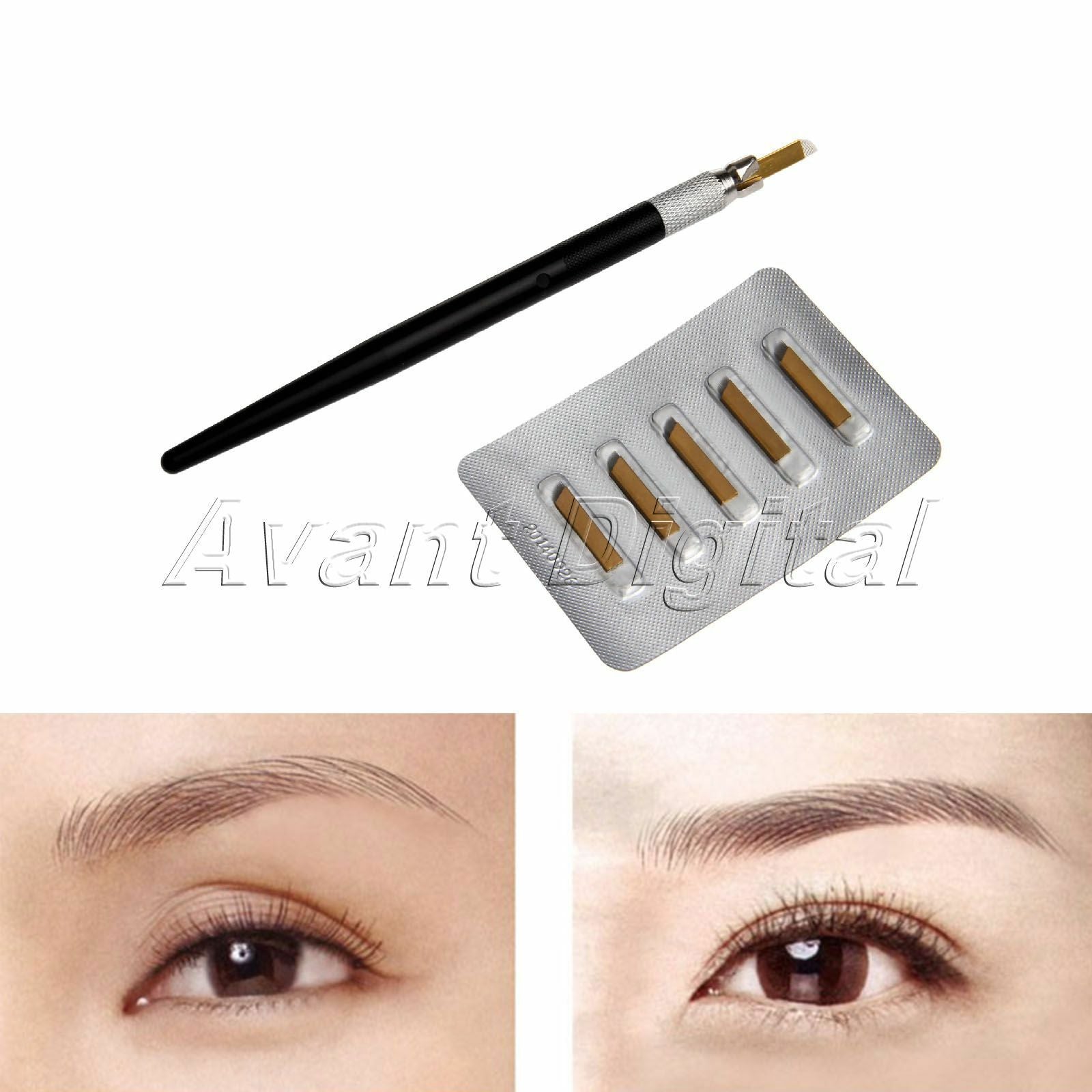 Eyebrow Tattoo Manual Microblading Pen Beauty Tools + 5Pcs 14pin Blade Needle