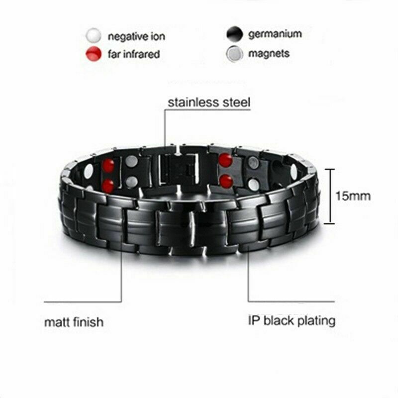 4 in 1 Men Titanium Magnetic Energy Germanium Armband Bracelet Health Bio Black