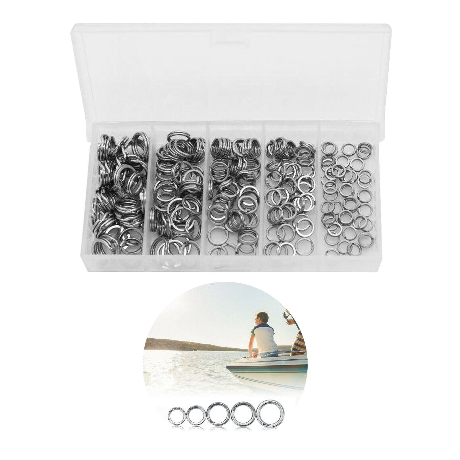 200Pcs Fishing Split Rings Stainless Steel Lure Connectors Kit Heavy 5 Sizes